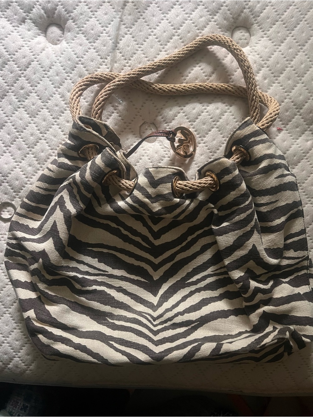 Michael Kors Zebra-Print Rope Handle Tote - Black & Cream